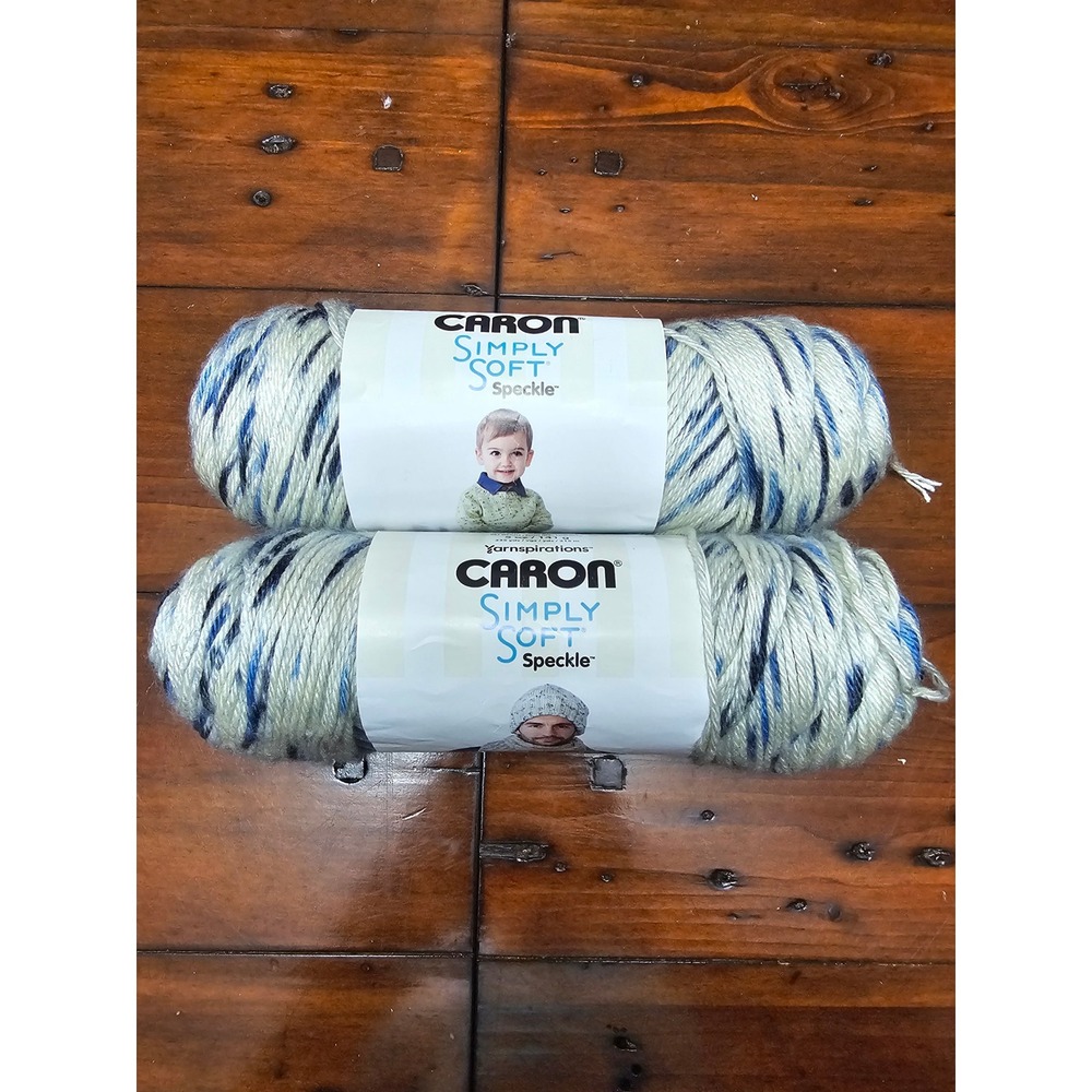 Caron Simply Soft Speckle Yarn Blue Gingham 61010 Worsted 5oz 2 Skeins Lot